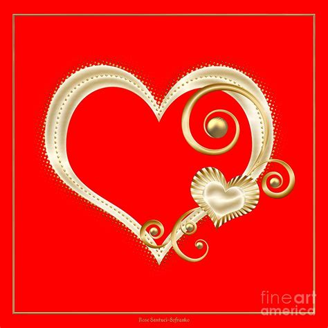 Hearts In Gold And Ivory On Red Digital Art By Rose Santuci Sofranko