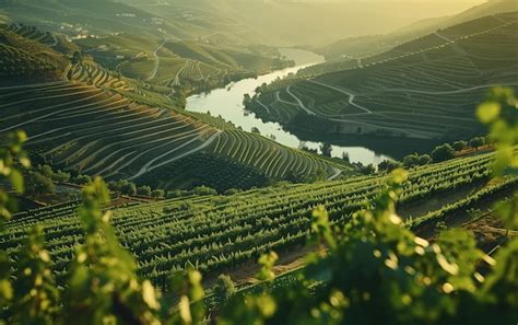 Premium Photo Verdant Vineyard Valleys Sunrise Terraced Hillsides River Agriculture Symmetry