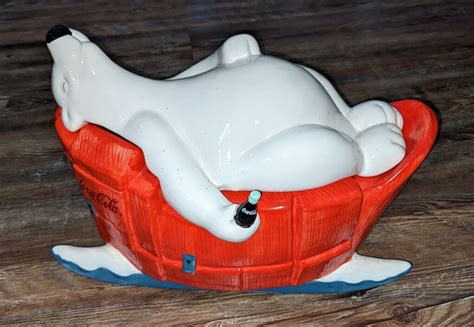 Sakura Earthenware Coke Coca Cola Polar Bear Lying On Sled Cookie Jar