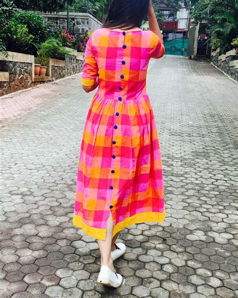 Buy Cotton Check Frock Designs For Ladies In Stock