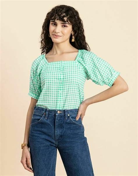 Buy Moomaya Womens Printed Cotton Shirt Top Square Neck Puffed