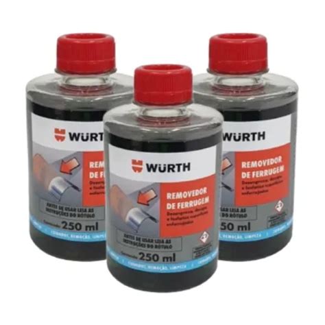 Kit 3 Removedor De Ferrugem Limpa Recupera Metal Wurth 250ml