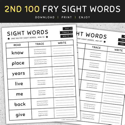 Fry Sight Words Read Trace Write Worksheet Set Made