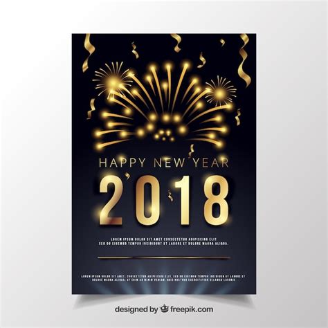 Black New Year Party Poster Mit Goldenen Ziffern Und Feuerwerk