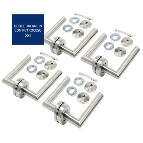 Manija Doble Balancin Picaporte Acero Inox Retroceso Set X4