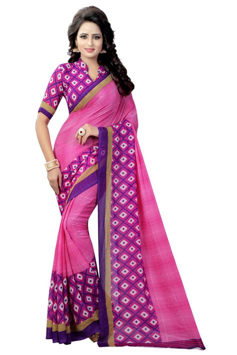 Georgette Printed Pink Saree Length 55 M At Rs 245 In Surat Id