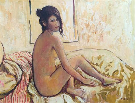 E C Bell Sunny Room Squared Expressionist Painting With Female Nude Ochre And Blue For