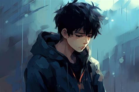 Premium AI Image | Anime depressed boy illustration generative ai