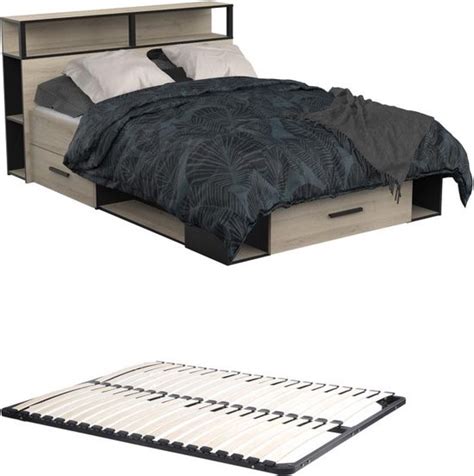 Bed Met Opbergruimte X Cm Bedbodem Kleur Naturel En Zwart