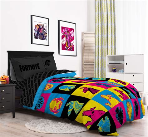 Fortnite Neon Warhol Comforter Twin Size Bed Set For Kids 4 Piece 100