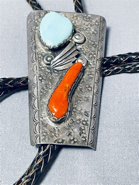 Rare Zuni Vintage Blue Gem Turquoise Coral Sterling S Gem