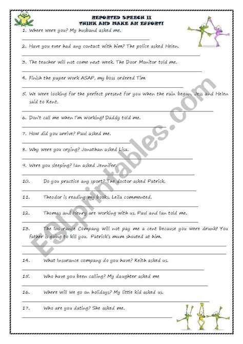 Reported Speech Practice With Key Esl Worksheet By Regy