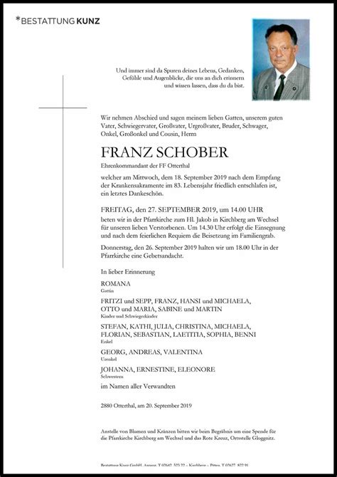 Franz Schober Bestattung Kunz Pitten Und Aspang N