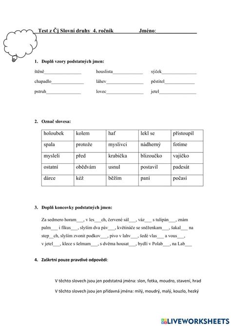 Pracovn List Slovn Druhy Online Worksheet For T Da Workbook