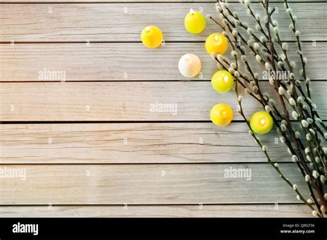 Pussy Willow Branches And Easter Egg Candles Stock Photo Alamy