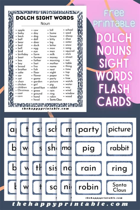 Dolch Noun Sight Word Flashcards The Happy Printable