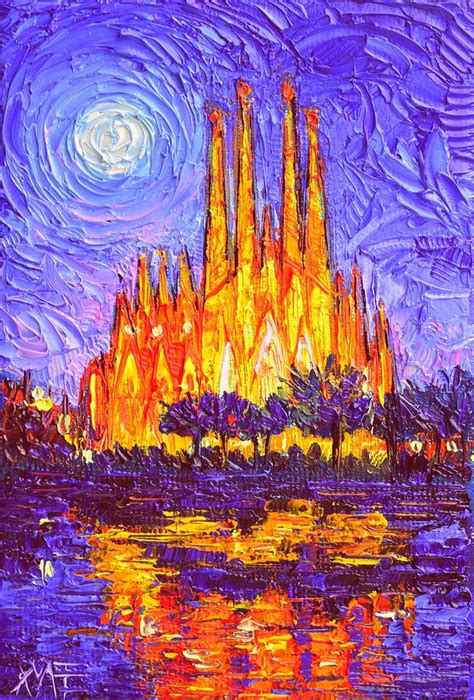 SAGRADA FAMILIA IN MOON LIGHT Modern Impressionism Impasto Knife Oil