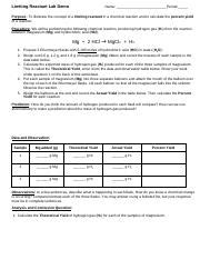 Understanding Limiting Reactants Lab Demo And Percent Yield Course Hero