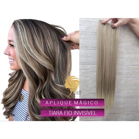 Aplique Cabelo Tic Tac 60cm Loiro Acinzentado 150grs Premium Igual