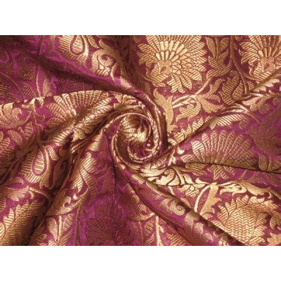 Pure Heavy Silk Brocade Fabric Purple Antique Gold