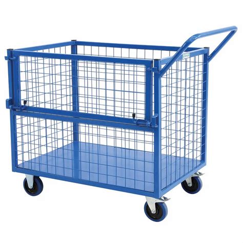 Mild Steel Blue Textile Industry Cage Trolley For Industrial Load