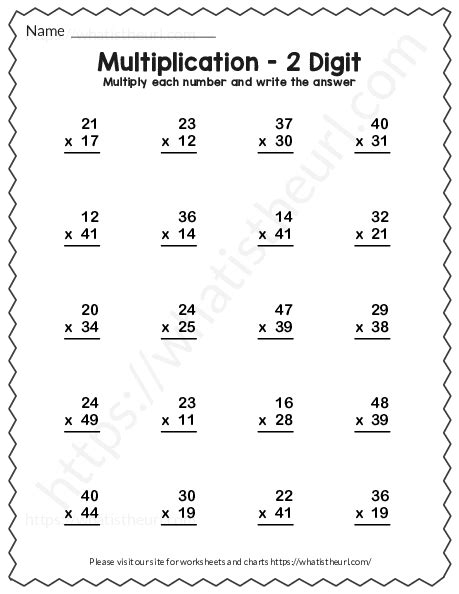 Multiplication Worksheets Grade 4 2 Digits