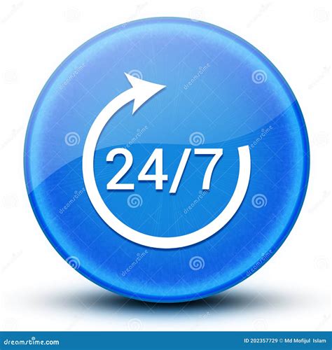 24 7 Rotate Arrow Eyeball Glossy Blue Round Button Abstract Stock