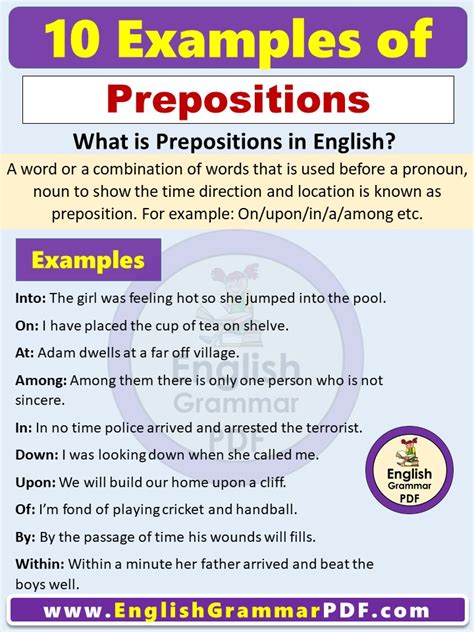 10 Examples Of Prepositions In English English Grammar Pdf