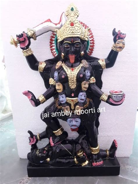 Painted Hindu Black Marble Mahakali Statue For Worship Size Feet