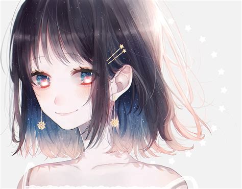 Hd Wallpaper Anime Original Blue Eyes Brown Hair Earrings Short