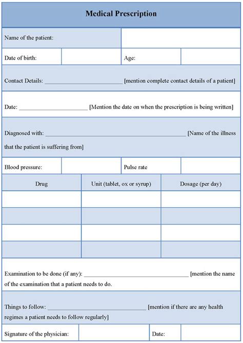 Blank Prescription Form Template Templates Example Templates