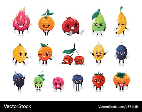 Cartoon fruit characters cheerful happy kid Vector Image