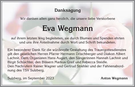 Traueranzeigen Von Eva Wegmann Augsburger Allgemeine Zeitung