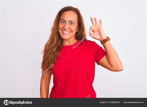 Middle Age Mature Woman Standing White Isolated Background Smiling