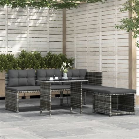 Fafeicy Mobilier à dîner de jardin 4pcs et coussins Gris Résine tressée