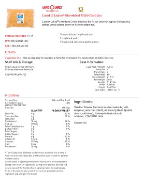 Fillable Online Land O Lakes Shredded Mild Cheddar Pound Each Fax