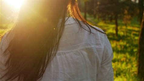 Woman Walking In Forest At Sunset Slow Motion Stock Footage Sbv