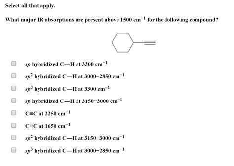 Solved Select All That Apply What Major Ir Absorptions Are Chegg