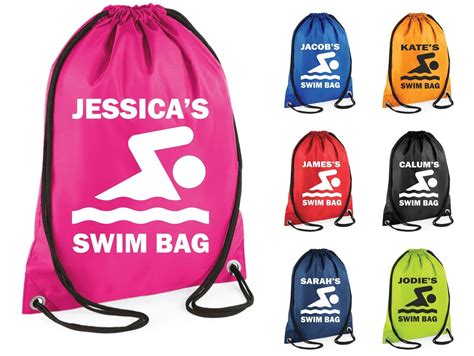 Personalised Swim Bag Gym School Pe Swimming Drawstring Kit Sports