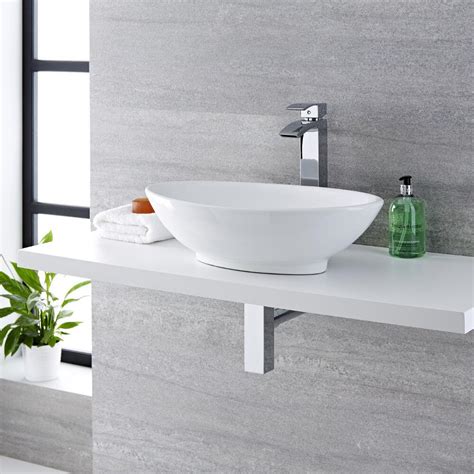 Milano Altham White Modern Oval Countertop Basin 520mm X 320mm No