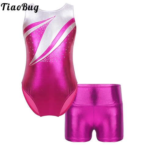 Kid Meisjes Dans Sport Gymnastiek Workout Outfits Metallic Mouwloze