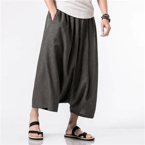 Male Fashion Casual Harem Pant Men S Low Crotch Wide Leg Cross Pants