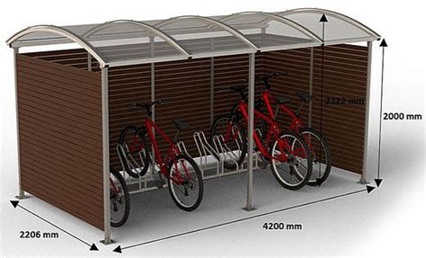 Stalowa wiata rowerowa Zorza na 5 rowerów długość 210cm ze ścianami