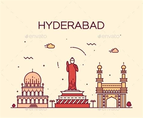 Hyderabad Skyline Vector Illustration Linear Indian Illustration