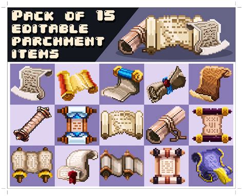 Pack Of 15 Assorted Pixel Art Scrolls Rpg Assets Vector Illustration By Oliver Design Arts