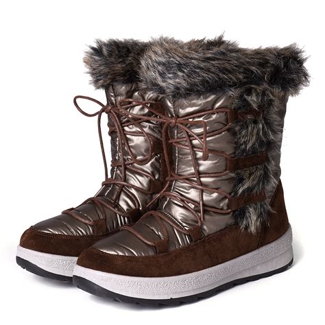 Gracosy Warm Snow Boots For Women Winter Fur Lined Waterproof Boots Lace Up Flat