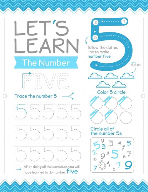 Free Vector | Number 5 worksheet with circles