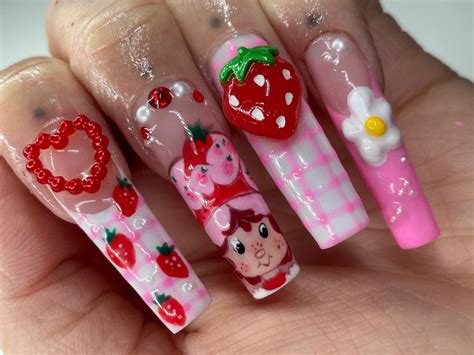 Strawberry Nail Art Strawberry Kitchen Winter Nails Acrylic Long