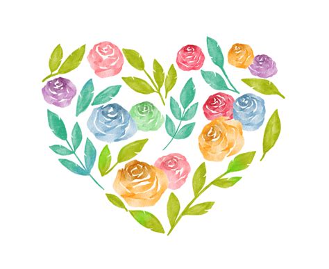 Watercolor Valentines Day Floral Heart Frame With Colorful Flower