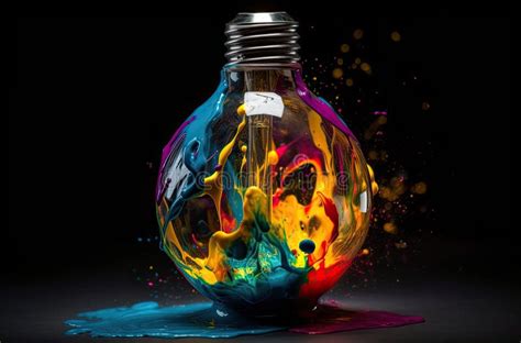 Electric Light Bulb Exploding With Paint And Glass A Creative Idea